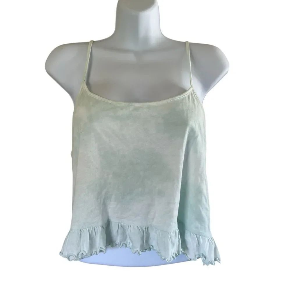 NWT American Eagle Tie Dye Cropped Ruffled Tank Top Mint Green Size Large